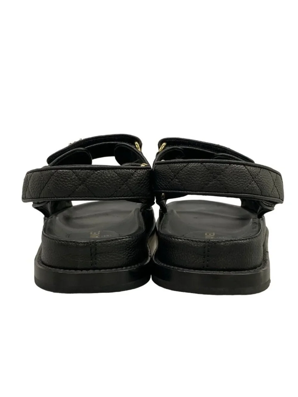 Chanel Sandals Black Quilted Gold CC Logo